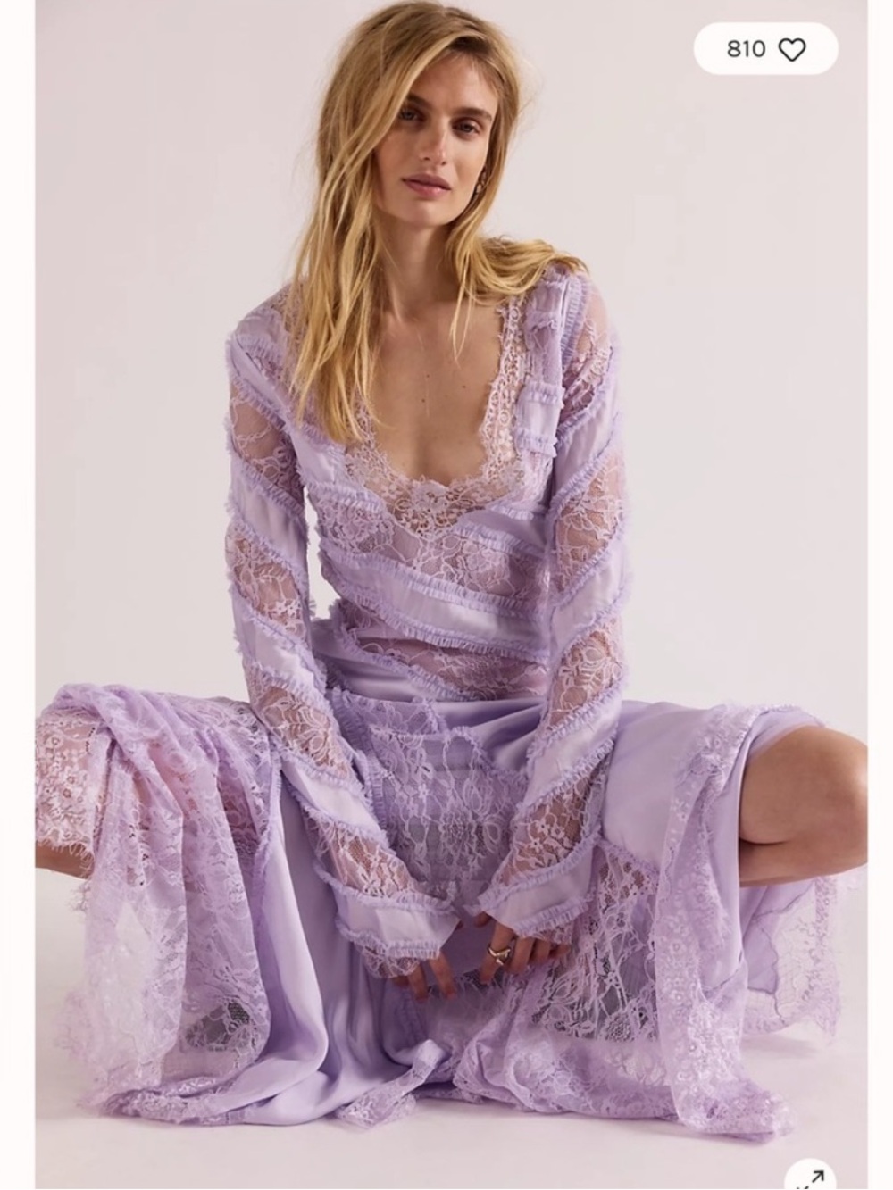 Free People Talia Eyelash Lace Ruffles Asymmetrical Bias Maxi Dress Purple NWT